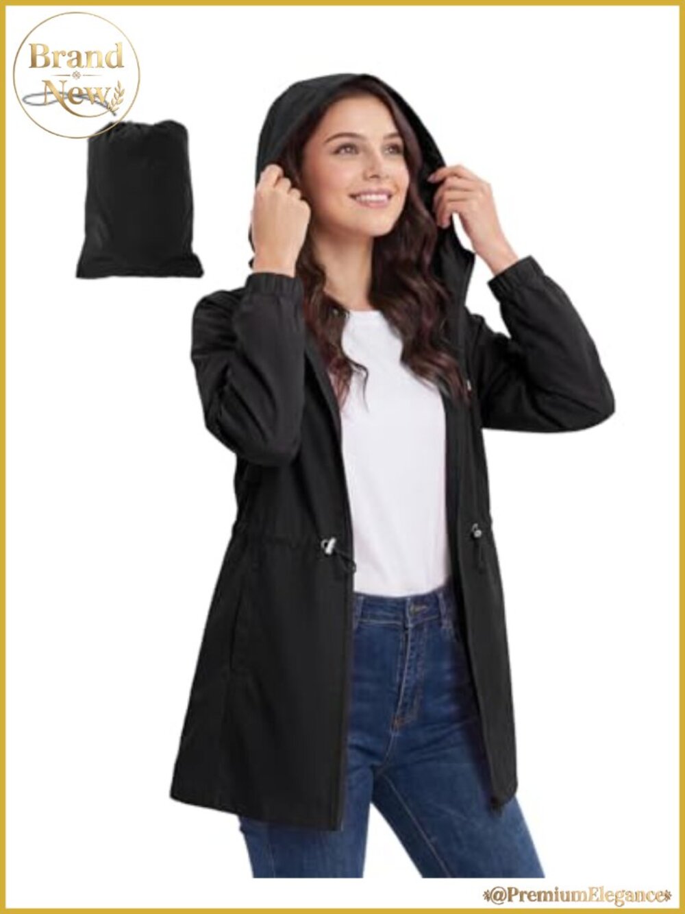 Packable Rain Jacket Women Waterproof Lightweight Long Trench Coat